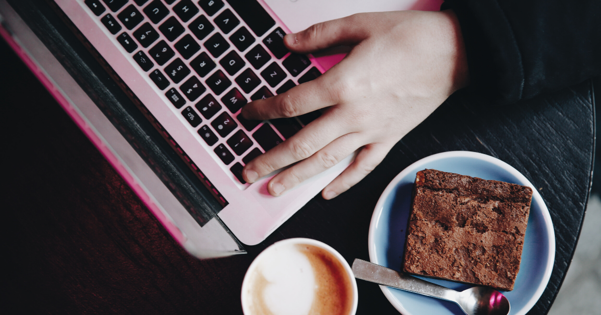 Laptop With Brownie and Coffee